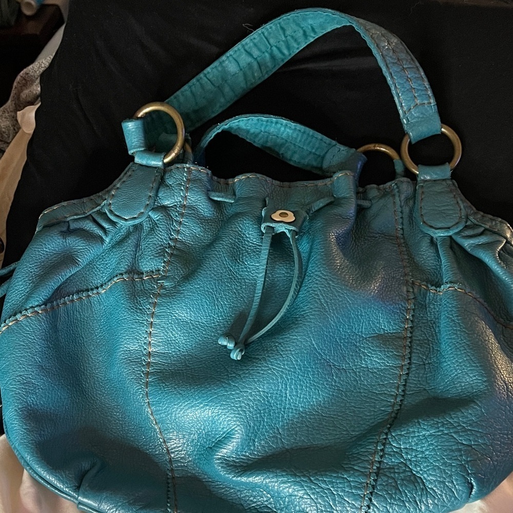 Lucky Teal Leather Slouch Cinch Handbag Pebble Leather